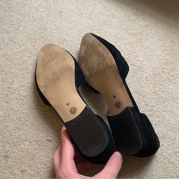 faux suede black pointed toe flats w/ tiny 1/2” heel - Picture 7 of 7